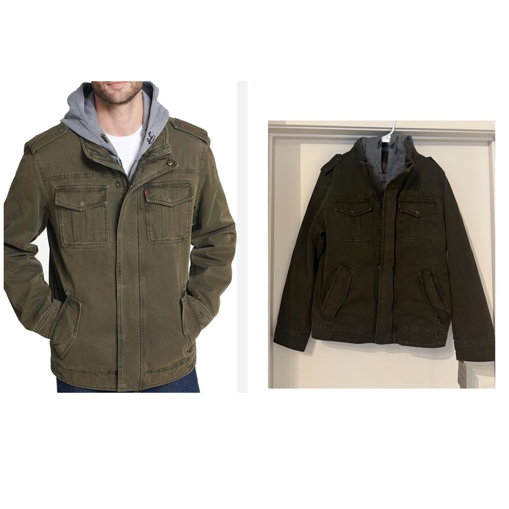 NWT Levi's Men's Brown Washed Cotton Sherpa-Lined Hooded Trucker Jacket Size S